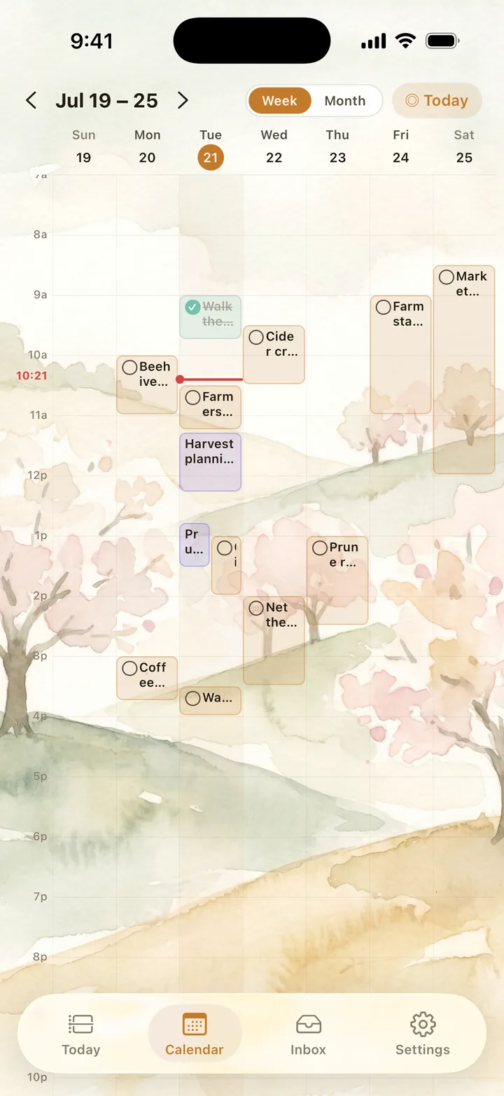PigeonMCP week view &mdash; tasks blocked across the week
